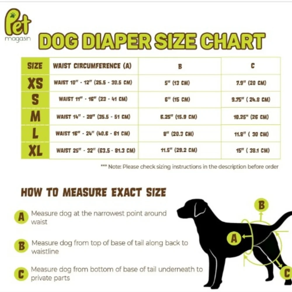 Pet Magasin Super Absorbent Reusable Washable Dog Diapers- Size Med